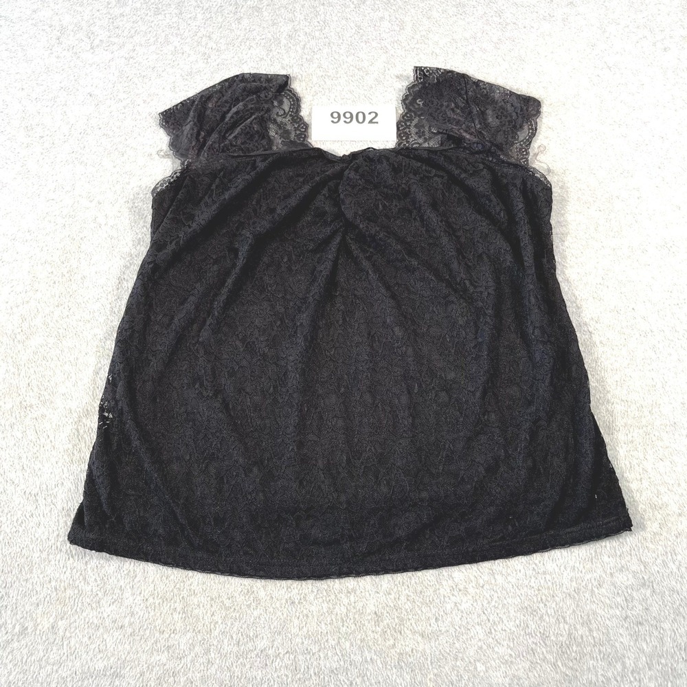 Free Kisses Lace Top Women 2X Black Excellent Floral Cap Sleeve Scoop Neck